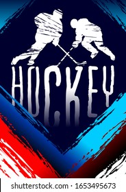 Hockey vector illustration, sport background in grunge style with paint stains for poster, invitation, booklet, flyer, postcard