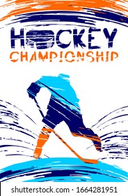 Hockey vector illustration, sport background in grunge style with paint stains for poster, invitation, booklet, flyer, postcard