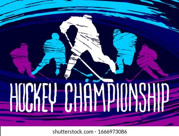 Hockey vector illustration, sport background in grunge style with paint stains for poster, invitation, booklet, flyer, postcard