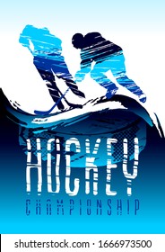 Hockey vector illustration, sport background in grunge style with paint stains for poster, invitation, booklet, flyer, postcard