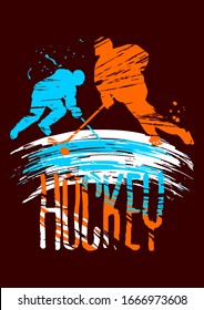 Hockey vector illustration, sport background in grunge style with paint stains for poster, invitation, booklet, flyer, postcard