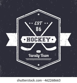 Hockey vintage emblem, logo with crossed sticks