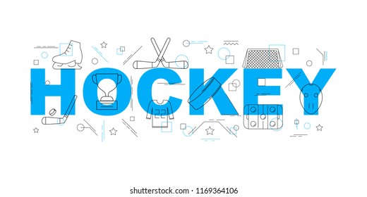 Hockey word with line icon. Linear vector pattern. Vector illustration	