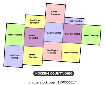 Hocking County Ohio Map - Colored Vector Map With Townships