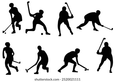 Hocky players icon, vector set design. Silhouettes of hockey players. Field hockey  player silhouettes on white background. Sports, Athlete icon, vector. Vector illustration.