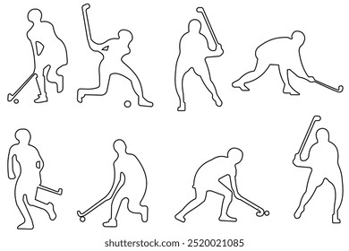 Hocky players line icon, vector set design. Silhouettes of hockey players. Field hockey  player silhouettes on white background. Sports, Athlete icon, vector. Vector illustration.