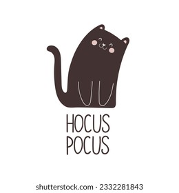 Hocus pocus. Cartoon cat, hand drawing lettering. Colorful vector illustration, flat style. design for cards, print, poster

