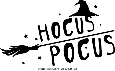 Hocus pocus. Cartoon witch broom illustration vector.