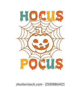 Hocus Pocus, divertido Vector de diseño de camisa de Halloween, ilustración retro de Halloween, citas diseño de camiseta de tipografía de Halloween