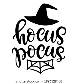 Hocus Pocus Halloween Party Poster with Handwritten Ink Lettering. Witch hat. Modern Calligraphy. Typography Template for kids t-shirt, Stickers, Tags, Gift Cards. Vector illustration