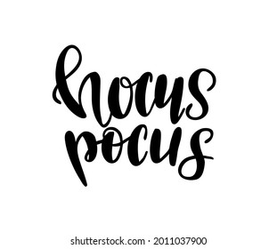 Hocus Pocus Halloween Party Poster with Handwritten Ink Lettering. Witch hat. Modern Calligraphy. Typography Template for kids t-shirt, sticker, tags, cards. 