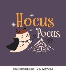 Cita del Vector de Hocus Pocus Halloween. Linda Ilustración vectorial fantasma. Halloween embrujado, boo espeluznante. Feliz cita de Festiva, diseño divertido.