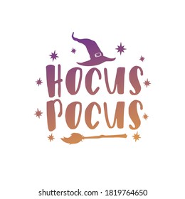 Hocus Pocus, Lettering Vintage Halloween Design. Frame ornament vector style. Decoration Design Witch Silhouette illustration.