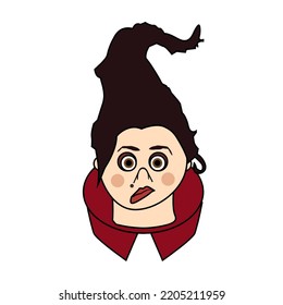 Hocus Pocus Mary Sanderson Salem Witch Wicked Sorceress Necromancer Pointy Hair Red Cloak Biting Lip Halloween Pop Culture Comedy Horror Icon Cute Flat Vector Art Movie Film Traditional Celebration