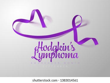 Hodgkin's Lymphoma Awareness Calligraphy Poster Design. Realistic Violet Ribbon. September is Cancer Awareness Month. Vector