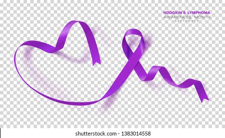 Hodgkins Lymphoma Awareness Month. Violet Color Ribbon Isolated On Transparent Background. Vector Design Template For Poster.