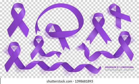 Hodgkins Lymphoma Awareness Month. Violet Color Ribbon Isolated On Transparent Background. Vector Design Template For Poster. Illustration.