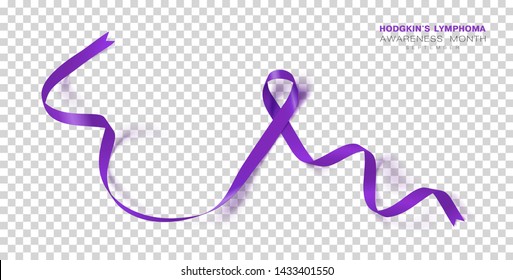 Hodgkins Lymphoma Awareness Month. Violet Color Ribbon Isolated On Transparent Background. Vector Design Template For Poster. Illustration.