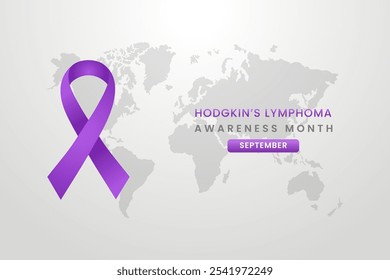 Hodgkin's Lymphoma cancer awareness illustration on white background with purple ribbon.