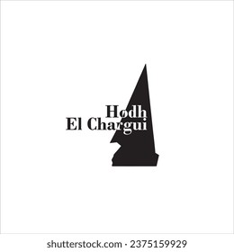 Hodh El Chargui map and black letter design on white background