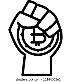 HODL line icon. Hold on for dear life cryptocurrency concept. Hand holding bitcoin vector outline illustration isolated on white background.