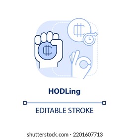 HODLing light blue concept icon. Buy tokens to keep. Way to make money on crypto abstract idea thin line illustration. Isolated outline drawing. Editable stroke. Arial, Myriad Pro-Bold fonts used