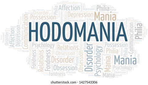 Hodomania word cloud. Type of mania, made with text only.