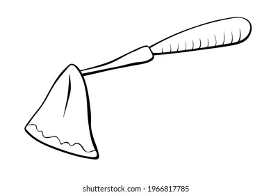 Hoe, chopper. Hand drawn outline vector illustration in doodle style, isolated. Gardening element. Tools for working in the garden, on the farm, in the dacha, country site