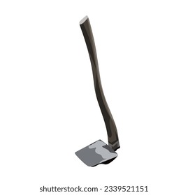 La hoe es un tipo de herramienta tradicional utilizada en la agricultura.  Las casas se utilizan para cavar, limpiar el suelo de la hierba o nivelar la tierra.  diseño de hoe con fondo blanco.