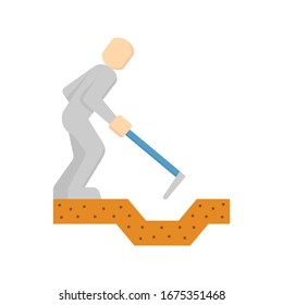 Hoe and worker and soil excavation work vector icon design.