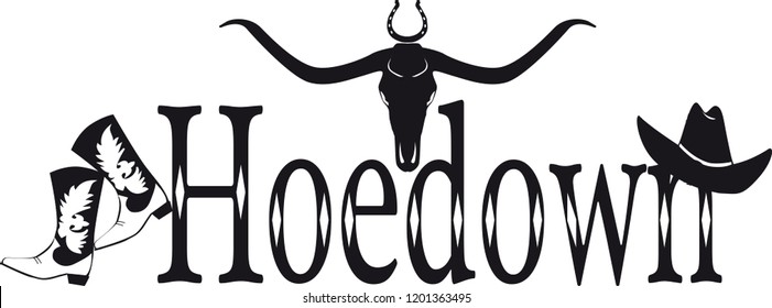 Hoedown Black Vector Banner In Country-western Style, EPS 8, No White Objects