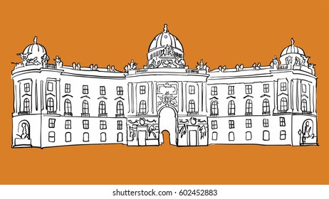 Hofburg Vienna Vector Sketch, Hand-drawn Outline Illustration with white Background Shape