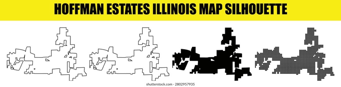 Hoffman estates illinois map silhouette. Detailed city outline, border shape, and dot pattern for graphic design. Geographic boundary for digital and print use.