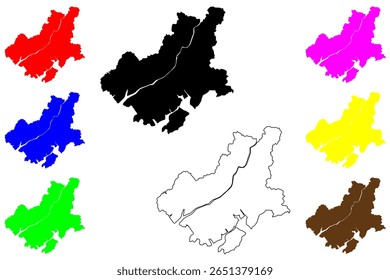 Cidade de Hofu (Japão, Nihon-koku ou Nippon-koku, região de Chugoku) mapa ilustração vetorial, esboço de rabisco Mapa de Hofu-shi