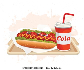 hog dog vector illustration with cold drink