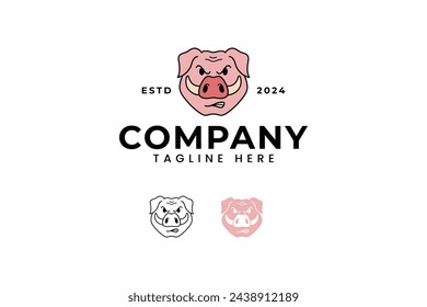 the hog head cartoon logo design for for animal food farm restaurant company business