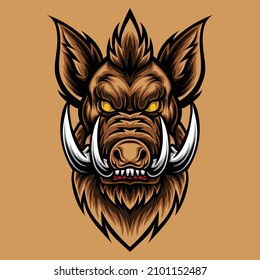 Hog Head Vector Illustration. Can be used as a mascot