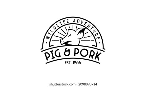 Hog Logo Design Concept Vector. Pig Logo Template in Retro Style