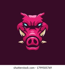 hog mascot logo design vector with modern illustration concept style for badge, emblem and t shirt printing. four-horned wild boar