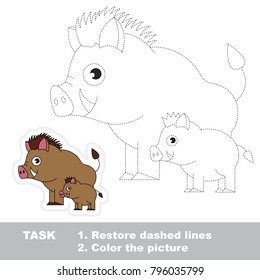 Hog mother. Dot to dot educational game for kids.