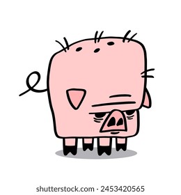 Hog or pig funny character cartoon. Hand drawn flat vector illustration isolated on white.