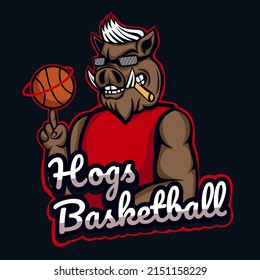 hog playing basketball esport logo mascot design