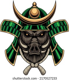 Hog samurai illustration with premium quality stock vector
