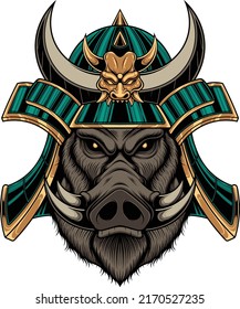 Hog samurai illustration with premium quality stock vector