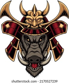 Hog samurai illustration with premium quality stock vector