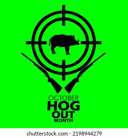 A hog with target  icon and bold text on a green background to commemorate Hog Out Month on October