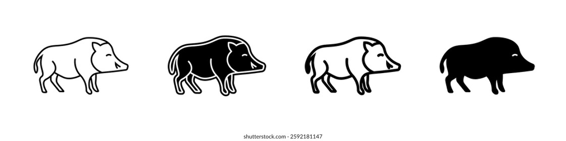 Hog wild boar animal isolated silhouette side view set