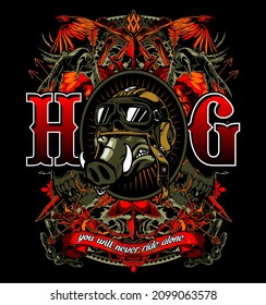 Hog Writing With A Scary Background, T-shirt Design, Biker, Motorcycle Club, Patch, Naked Bike, Cool Helmet, Arai, Shoei, Ls2, Agv, Motorradfahrer, Motorrijder, Motard
