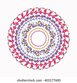 hohloma round red yellow pattern on a white background. vector illustration