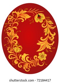 Hohloma style ornament with red copy space. Traditional russian art style.